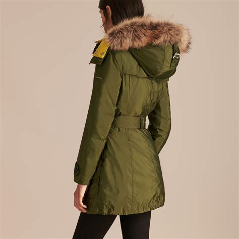 burberry down filled parka with fur trim|Long Faux Fur Trim Cotton Parka in Loch .